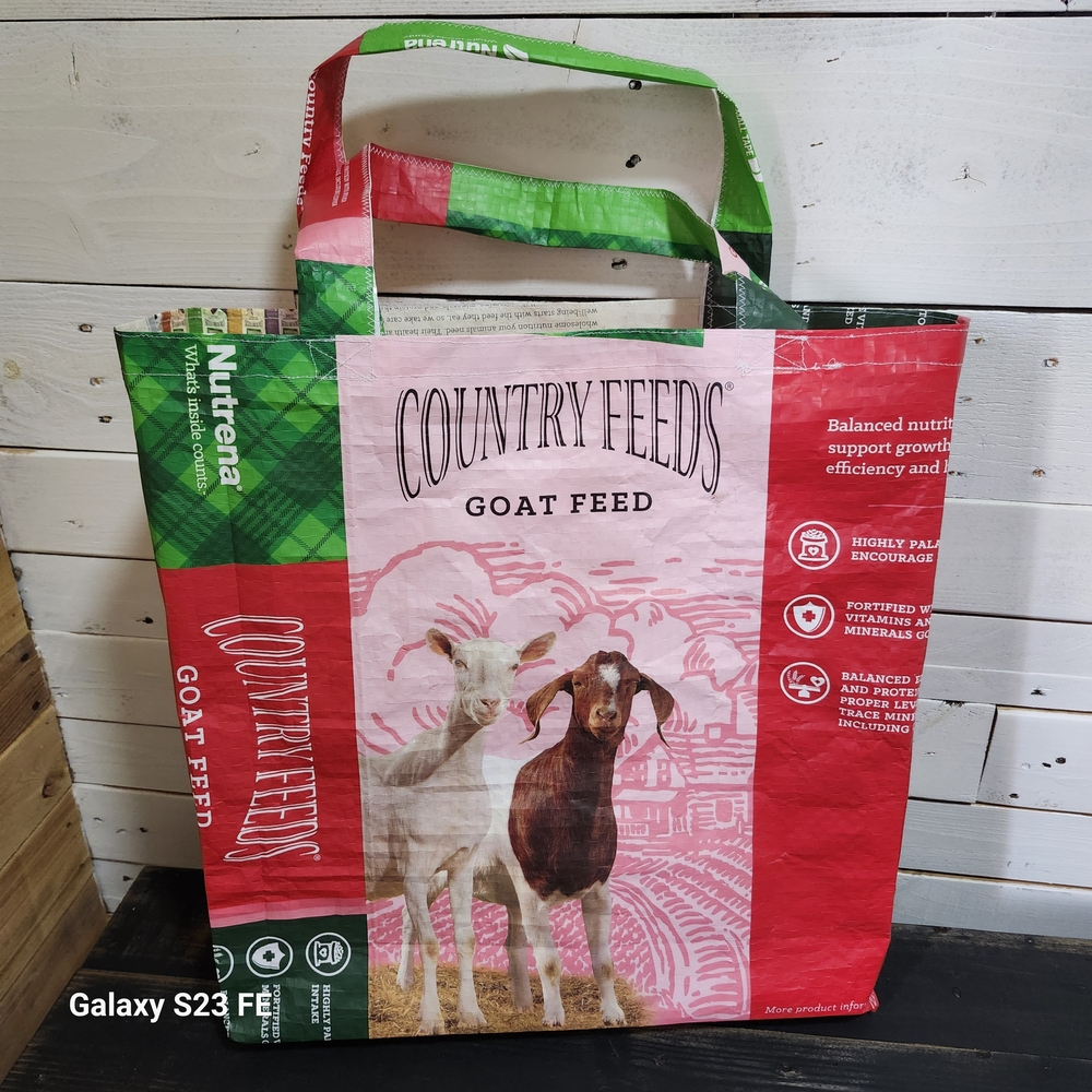 Vibrant Red and Green Upcycled Tote Bag
